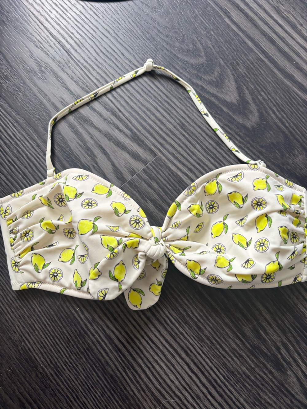 Lemon Print Bikini Top - Yellow on Cream